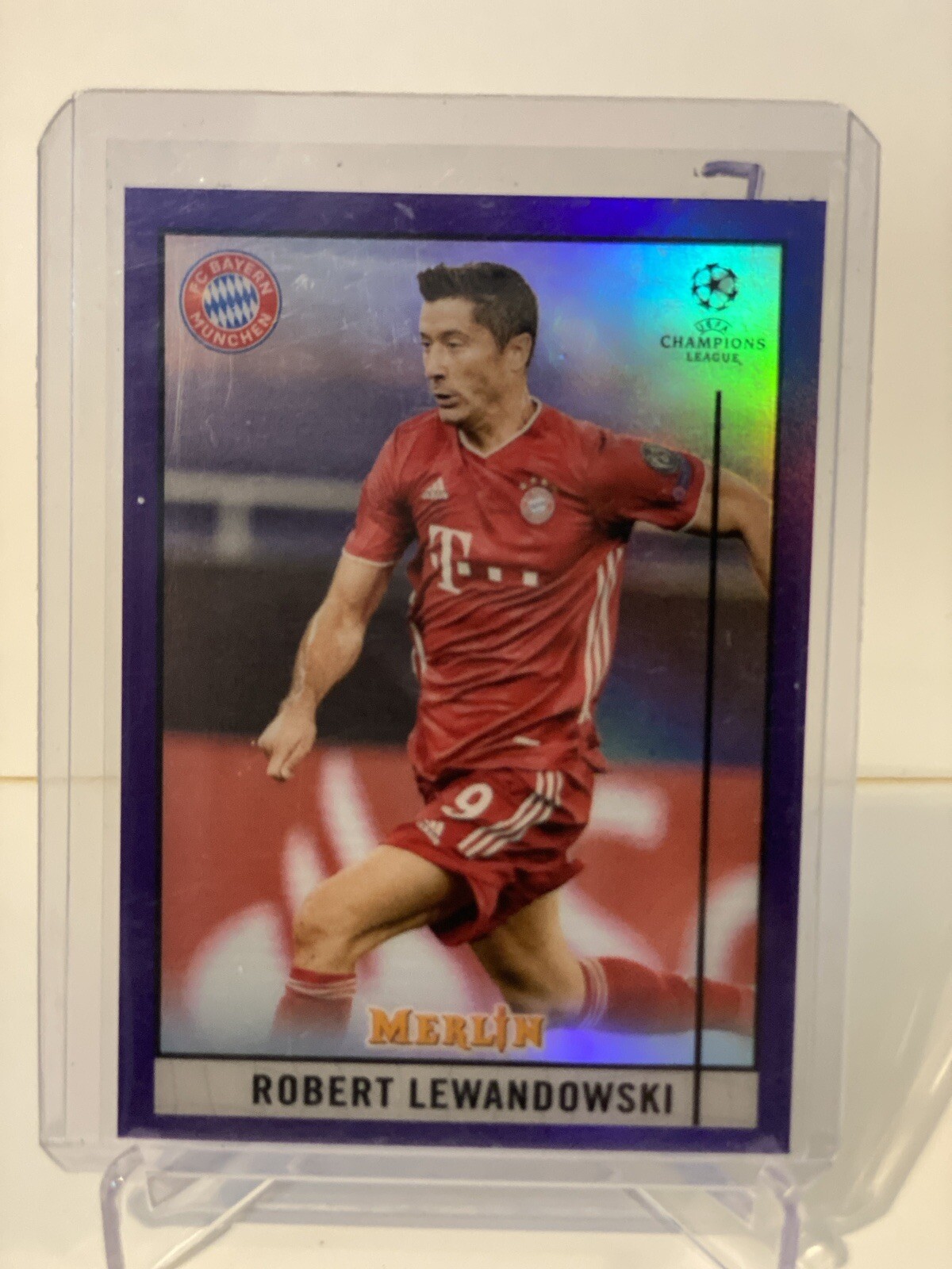 2020-21 Topps Merlin Chrome UCL ROBERT LEWANDOWSKI Purple Refractor #'d 205/299