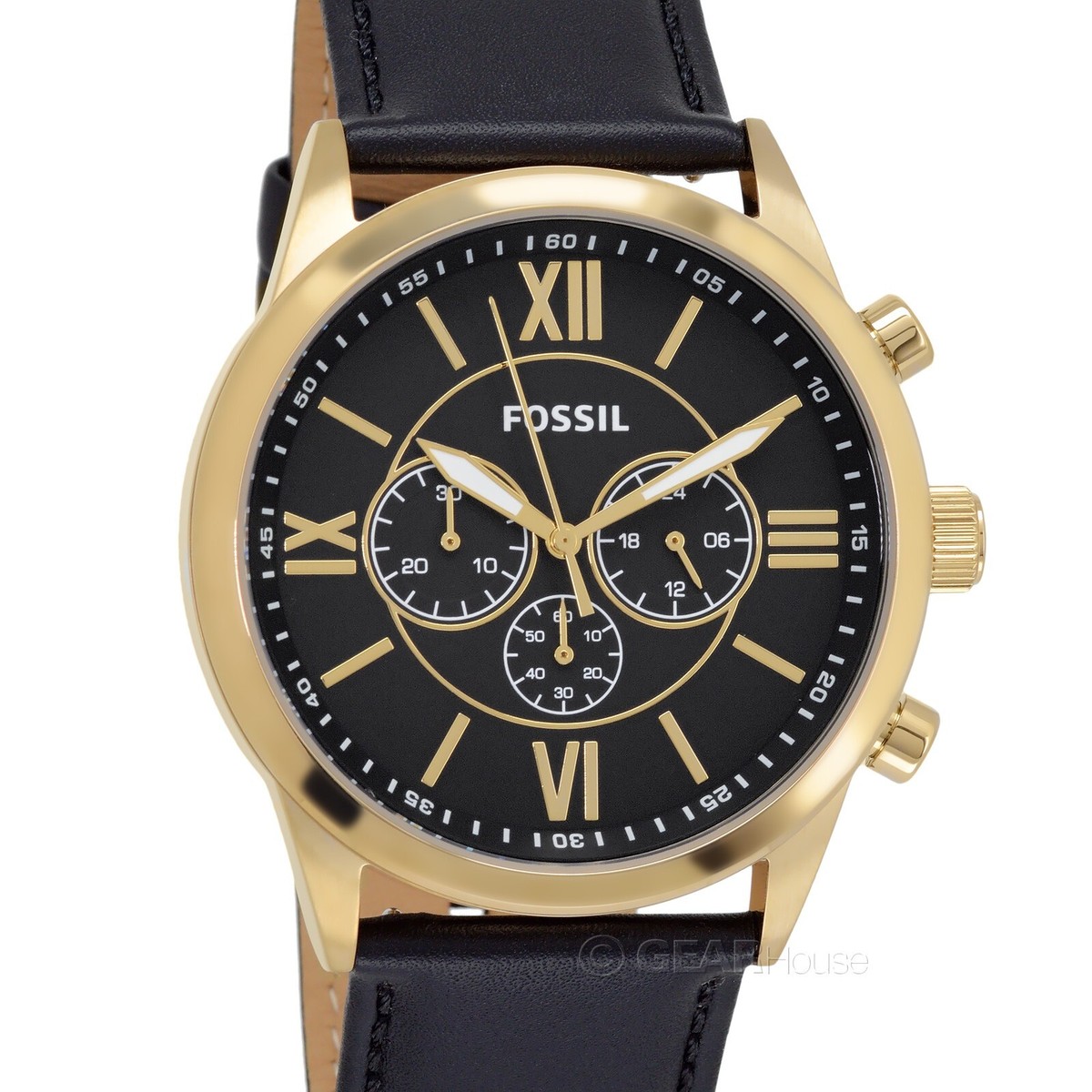 FOSSIL Flynn Mens Gold Chronograph Watch, Black Dial, Black FOSSIL Flynn Mens Gold Chronograph Watch, Black Dial, Black