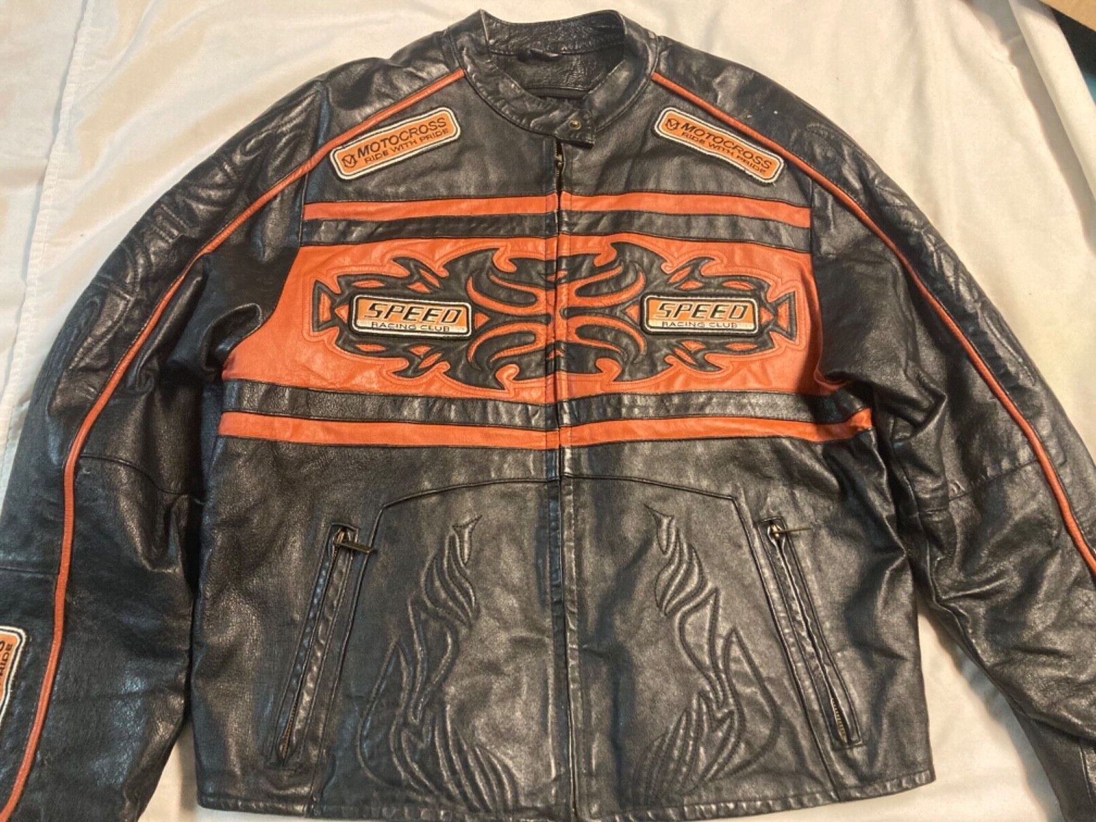 used mens unknown brand leather motorcycle jacket in good condition