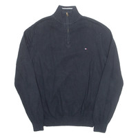 TOMMY HILFIGER Mens Jumper Black 1/4 Zip Tight Knit L