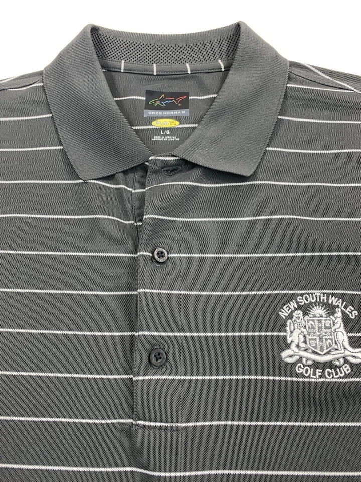 Greg Norman Shirt Mens Large Gray Striped Polo Short Sleeve Golf - Image 3 of 4