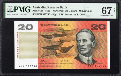 Australia 20 Dollars P46h R413 1991 Fraser Cole PMG67 Superb Gem UNC EPQ TOP POP - Afbeelding 1 van 3