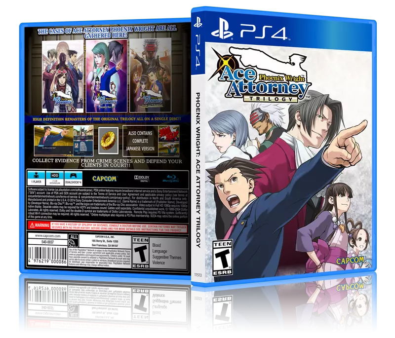 Phoenix Wright: Ace Attorney Trilogy - Replacement PS4 Cover and Case. NO  GAME!!