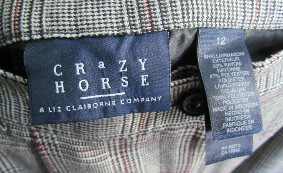 Pantalones Crazy Horse Talla 12 Negro Gris Plisados a Cuadros Botón Frontal Forrados con Cremallera  Foto 2 de 4