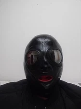 latex mask full cover with eye glass 15cm long nose tube and red teeth 0.4mm