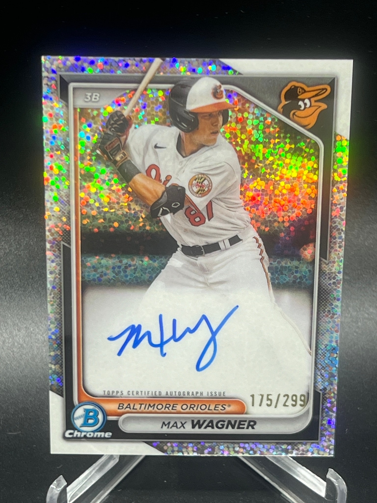 2024 BOWMAN MAX WAGNER CHROME SPECKLE REFRACTOR AUTO 175/299 ORIOLES CPA-MW