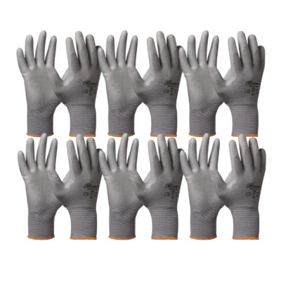 6 Paar Gebol Handschuh Micro Flex Arbeitshandschuh Mechaniker Polyester grau