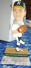 2003 Barry Zito Oakland A's 02 AL CY Young White Bobblehead WITH GAME TICKET NIB