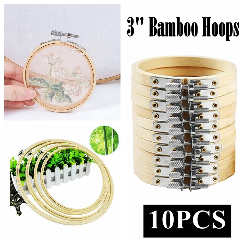 10PCS DIY Wooden Bamboo Embroidery Cross Stitch Ring Circle Hoop Frames Craft 3" - image 2 of 4