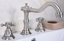 Brushed Nickel Bathroom Faucet Widespread 2 Handle 3 Hole Vanity Sink Mixer Taps
