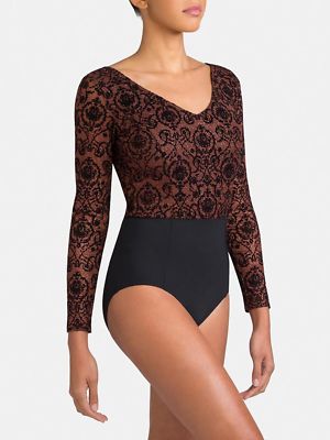 CAPEZIO  RoccoRiche 11130W flocked longsleeve leotard DAT ballet v back