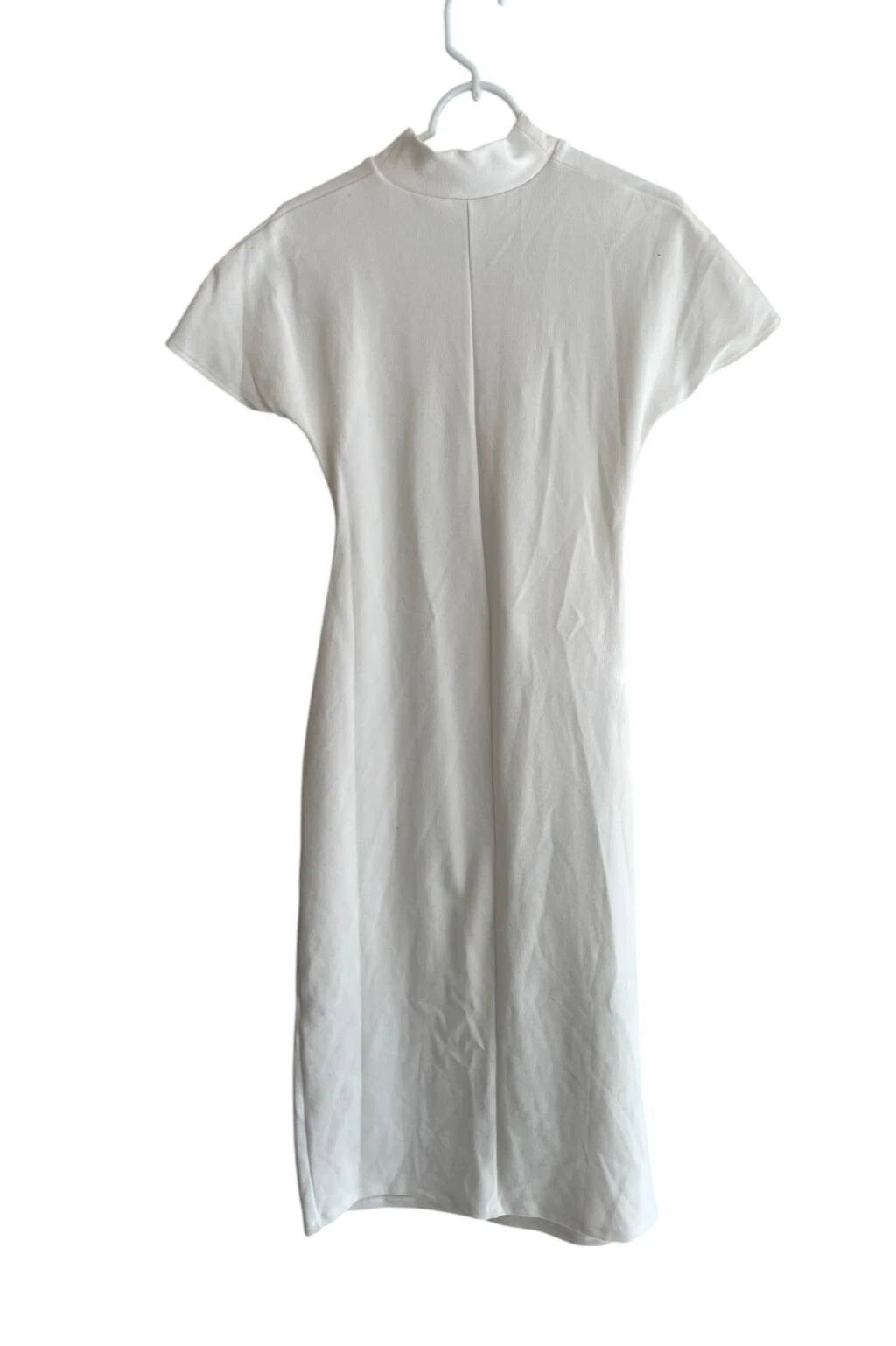 OFF WHITE Abito donna midi Zara taglia L bianco sporco finto collo increspato elasticizzato 5584 671 nuovo senza etichette