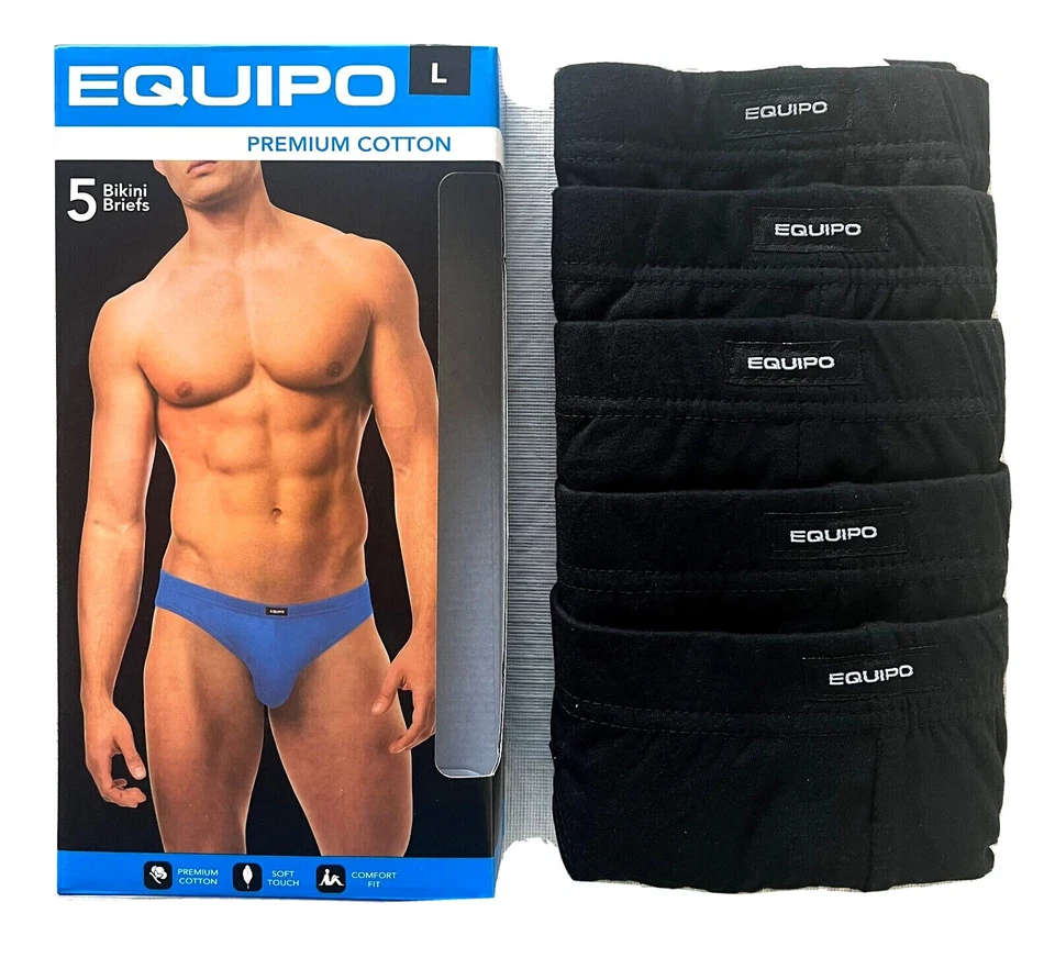 Men's Equipo 5-Pack Bikini Briefs (Black Color) No Fly Premium Cotton Underwear - Image 4 of 4