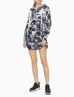 $ 99 Calvin Klein Performance Printed 1/2 Zip Hooded Jacket, Magic Hour Combo,M