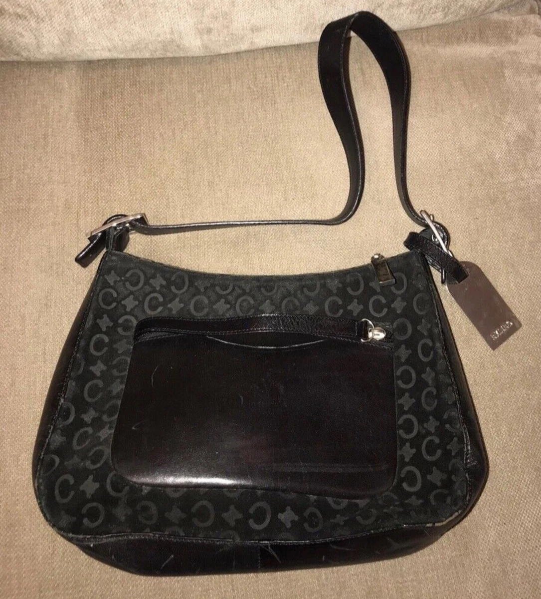 Celine Original Vintage 90's Black Suede Leather C Logo Shoulder Bag | eBay