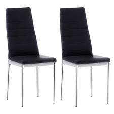 Black Dining Chairs  Set of 2 Modern High Back Soft  Faux Leather Chrome Legs