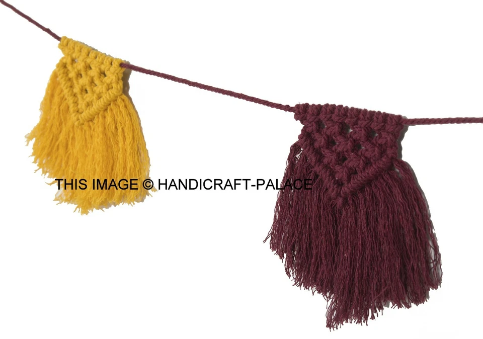 Macramé tapiz colgante de pared para boda telón de fondo banderín flecos guirnalda pancarta Foto 3 de 3