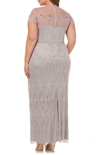 JS COLLECTIONS Plus Size 14W Silver Beaded Illusion Yoke Column Gown NWT $450 - Picture 3 of 5