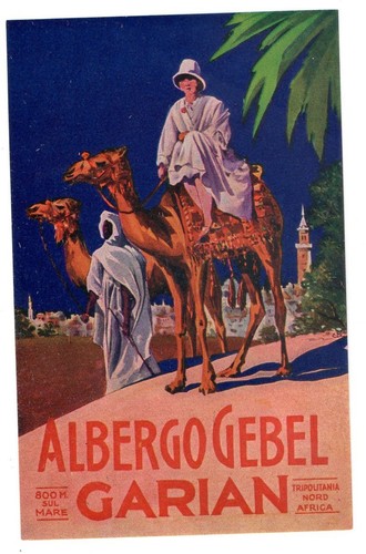 LUGAGGE LABEL SUITCASE LABEL HOTEL HOTEL GEBEL GARIAN LIBYA 1920s