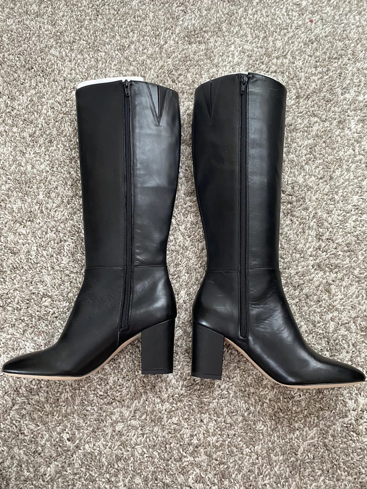 Новый Ann Taylor черный блок каблук кожаный высокий ботинки размер 6 Florence колена высоты 3» - Изображение 2 из 4