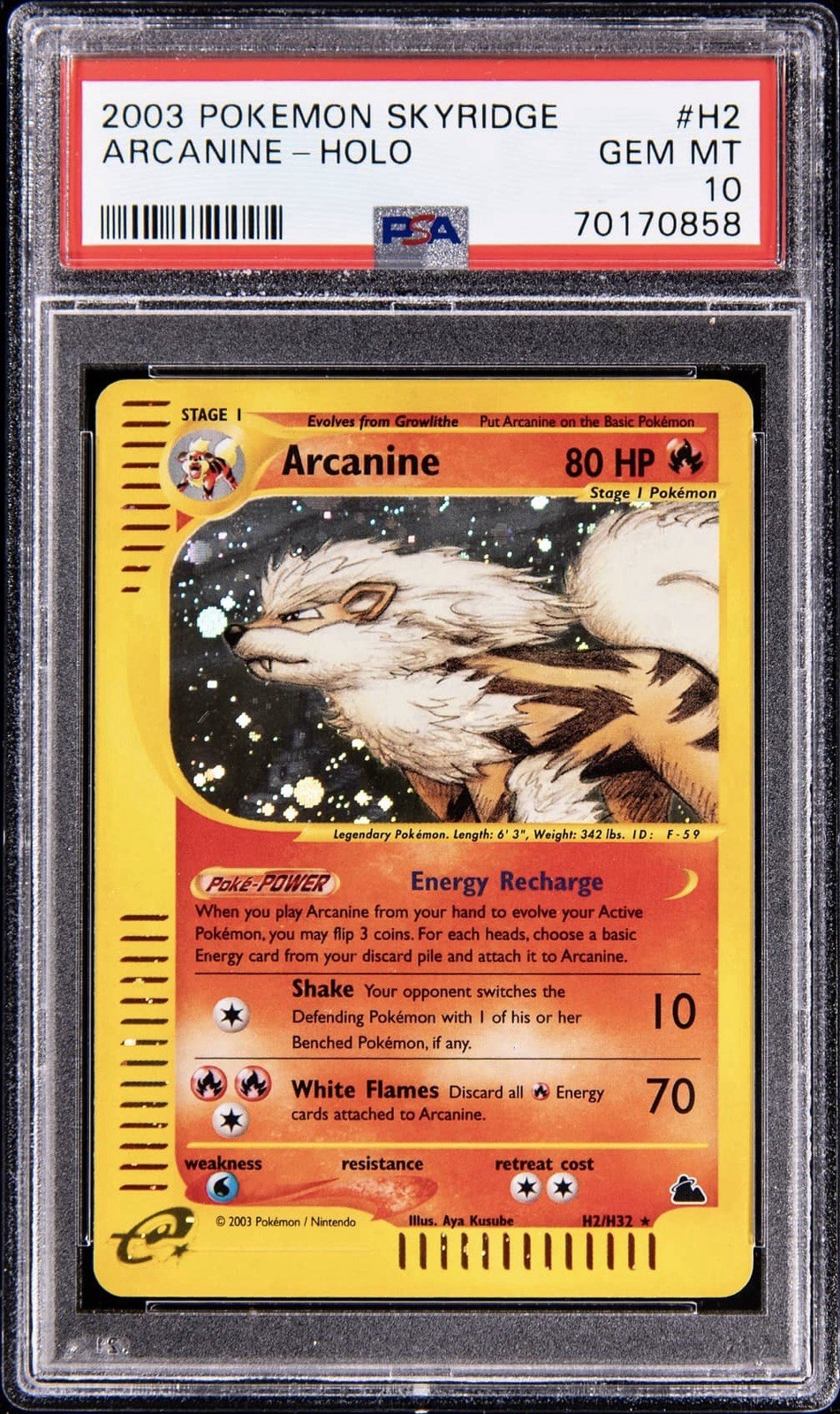 2003 POKEMON SKYRIDGE H2/H32 ARCANINE-HOLO - GEM MINT - PSA 10