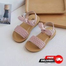 Girls Pink Bow Braided Sandals Soft Sole Boho Kids Open Toe Flats