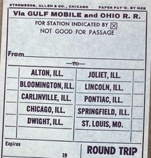 GULF, MOBILE, & OHIO Eisenbahn Eisenbahn UNBENUTZTES TICKET