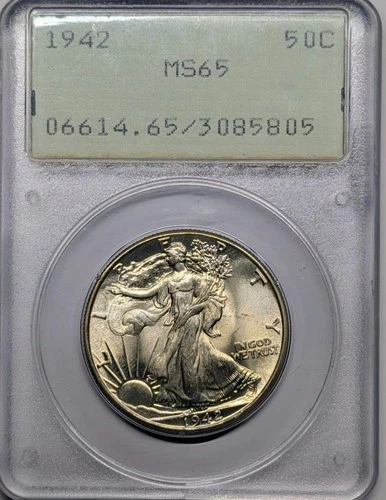 1942 MS65 PCGS Walking Liberty in old green OGH Rattler