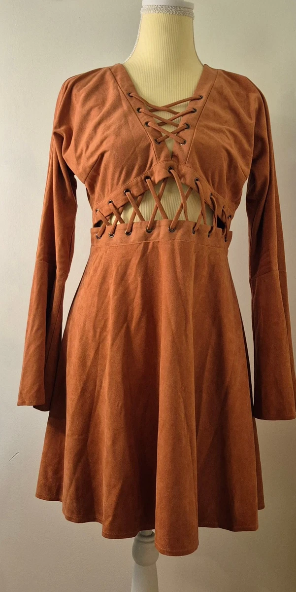 suede dresses for fall The Good Journey Long Sleeve Suede Mini Dress, Womens, 10, Grey main image 0