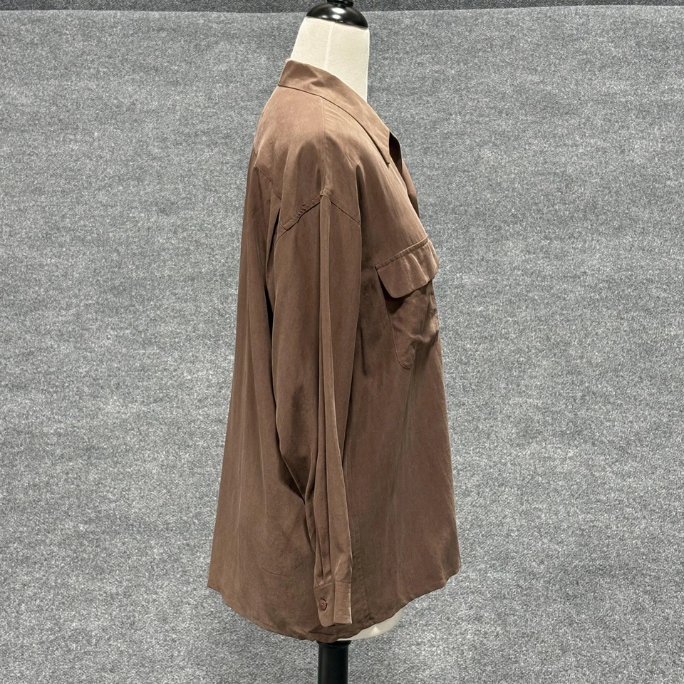 Votre Nom Shirt Womens Medium Brown 100% Silk Camp Collar Button Front Pockets - Изображение 4 из 4