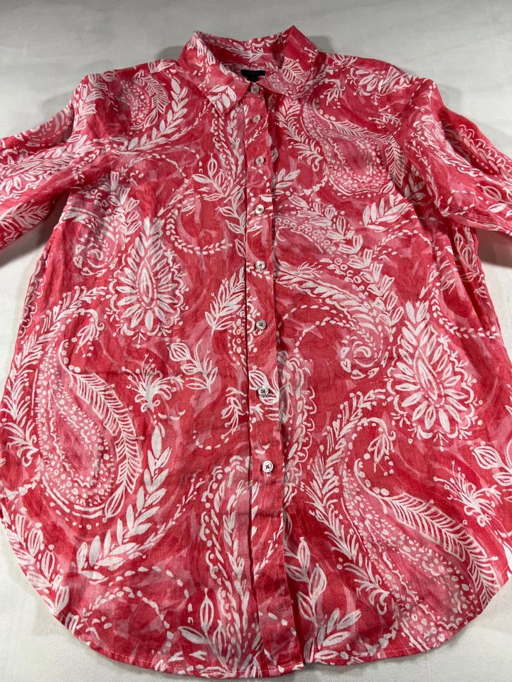 Talbot's Women's Linen Button Up Tunic Red floral Size Medium - Image 2 of 4