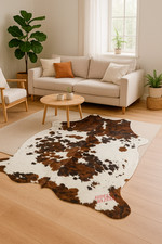 Original Tricolor Cowhide Rug –Real Leather Area Rug – Brown, Black & White Hide