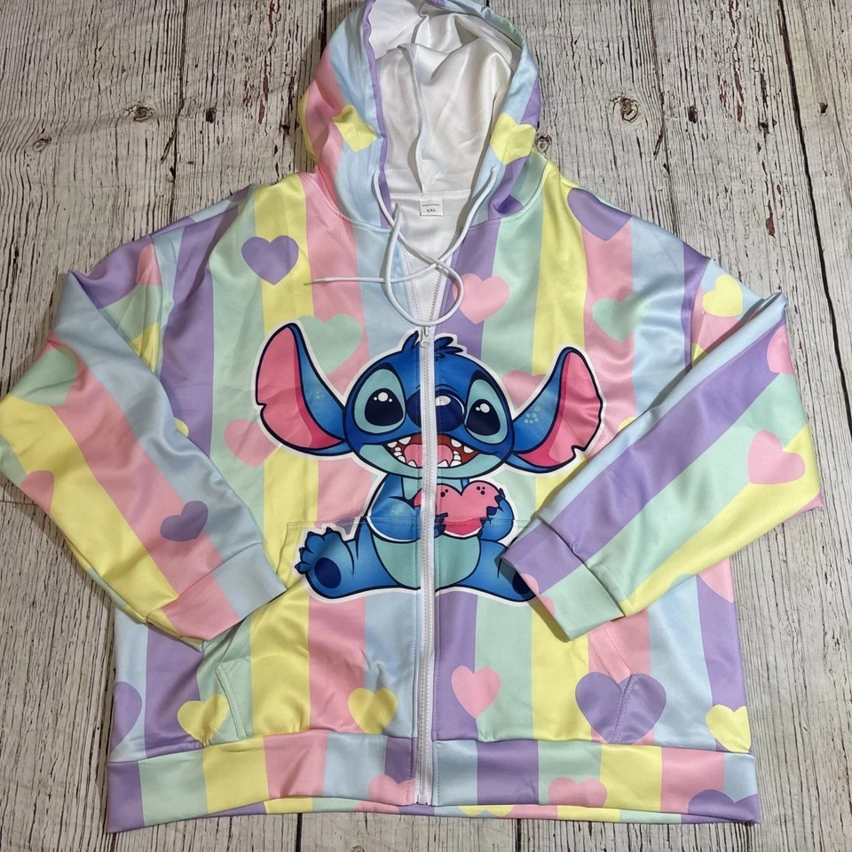 Disney Lilo & Stitch Sudadera con Capucha Cremallera Para Mujer Manga Larga Pastel Talla XXL NUEVO Foto 2 de 4