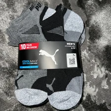 Puma 10 Pair No Show Sock Men's Shoe Size 6 - 12 Cool Max Moisture Wicking NEW
