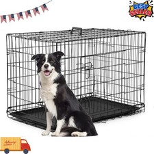 42 Inch Folding Metal Dog Crate for Large Dogs - Double Door w/Divider Panel