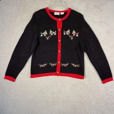 Eagles Eye Womens Vintage Cardigan Sweater Size M Christmas Dog Scotty Holiday
