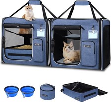 Petskd 2 in 1 Double Cat Car Travel Carrier with Litter Box