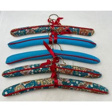 Vtg Padded Cloth Fabric Covered Hangers Lot of 5 Blue Red