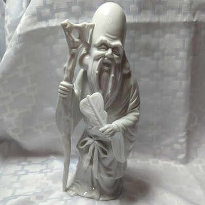 PORCELAIN JAPANESE Man Fan Shaft God OCM  Figurine White