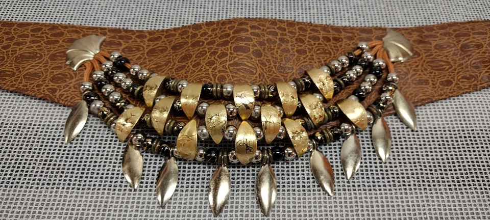 Cinturón Tribal Vintage Metal Dorado Camel Marrón Cocodrilo Bronce Abrazador de Cadera Años 80 M/L 32 Foto 3 de 4