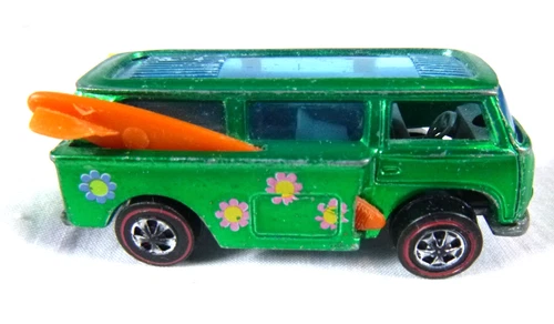 Vtg 1969 Hot Wheels Redline Beach Bomb VW Van Green Gray Interior Orig Boards