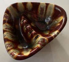 Vintage 1968 Retro Brown & Green Drip Glazed Ceramic Ashtray w/ 4 Slots Pottery