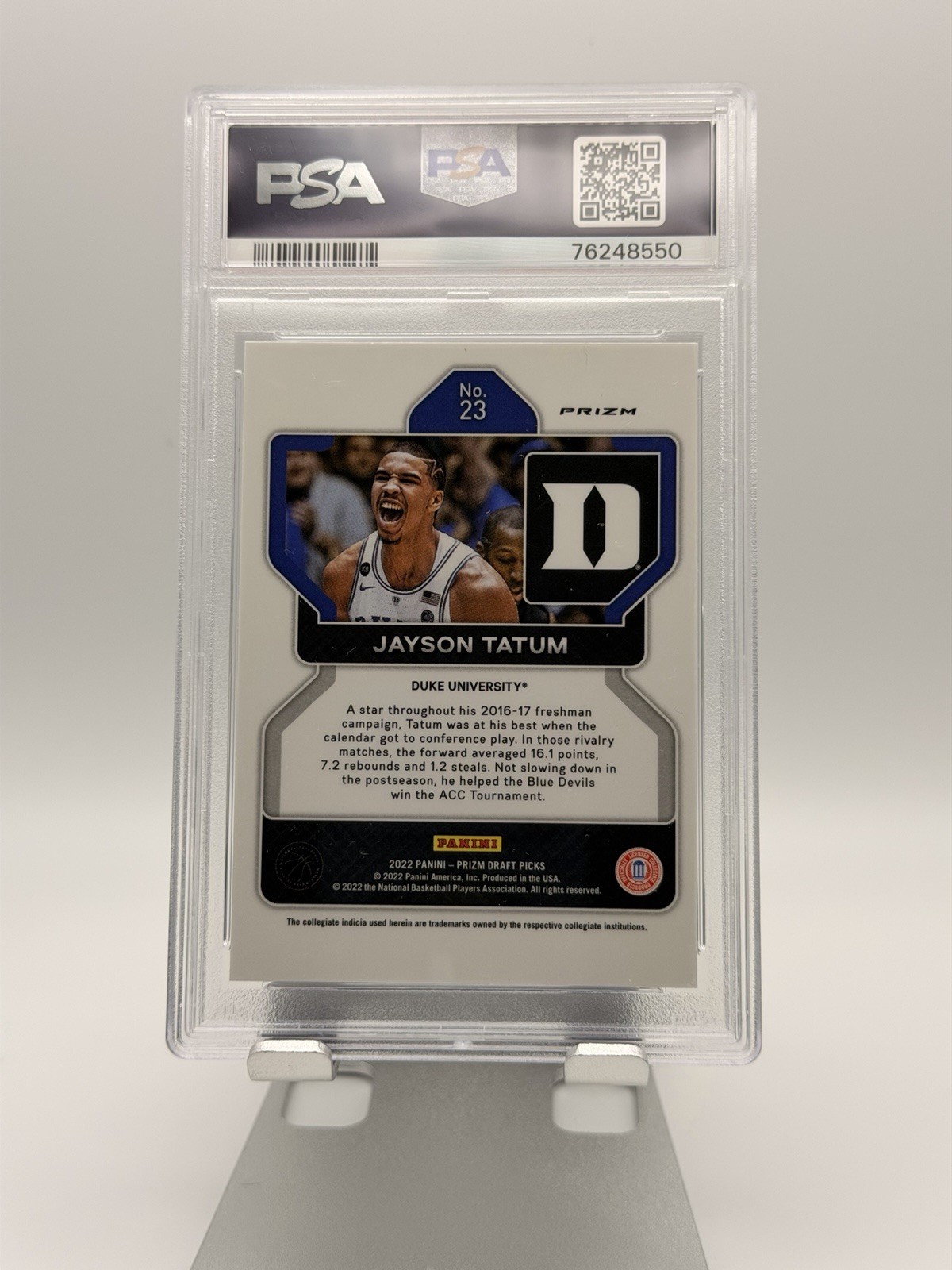Panini 2022 Prizm Draft Picks Jayson Tatum #23 Silver Prizm PSA 9 Duke NCAA view 2