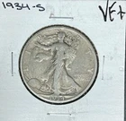 1934-S WALKING LIBERTY SILVER HALF DOLLAR~ VF+ ~NICE LOOKING COIN~ 90% SILVER