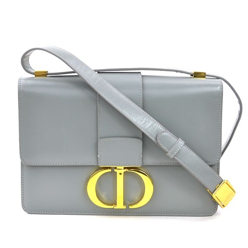 Christian Dior Montaigne Leather Shoulder Bag Gray Gold Used From Japan