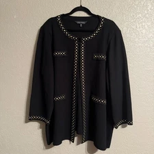 Ming Wang Plus 2X Studded Knit Jacket — Black — Boutique Travel Career Evening
