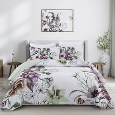 Floral Quilt Set King 3 Pieces Boho Green Quilt Coverlet Set Soft Microfiber ...