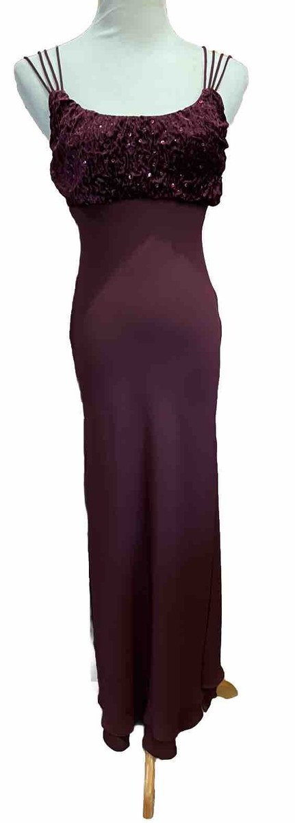 Vtg Blondie Nites Dress Gown Prom Empire 90s Straps Maroon Sz 3