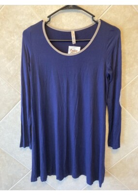 Final Touch Dress NWT Navy Long Sleeve Nelbow Dress Faux Suede Elbows Size S