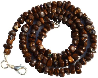 Australian Boulder Fire Opal Gem 6-7 mm Size Smooth Chip Beads Necklace 17''